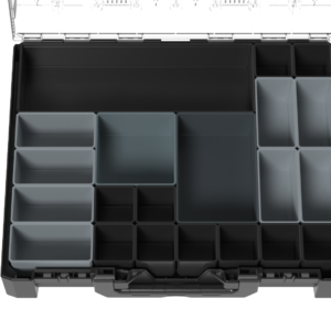 metaBOX 95M schwarz/transparent mit Sortimentboxen